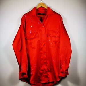 Mashat red splash dress shirt men size L